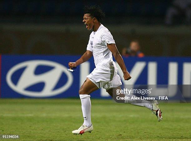 Mario Martinez of Honduras celebrates after scoring the opening goal during the FIFA U20 World Cup Group F match between Honduras v Hungary at the...