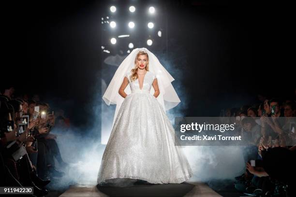 Jessica Goicoechea walks the runway at the Ze Garcia show during the Barcelona 080 Fashion Week on January 29, 2018 in Barcelona, Spain.