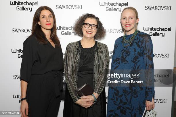 Clarrie Wallis,Mona Hatoum and Hannah Gruy attend a gala dinner to celebrate Mona Hatoum as Whitechapel Gallery Art Icon with Swarovski at...