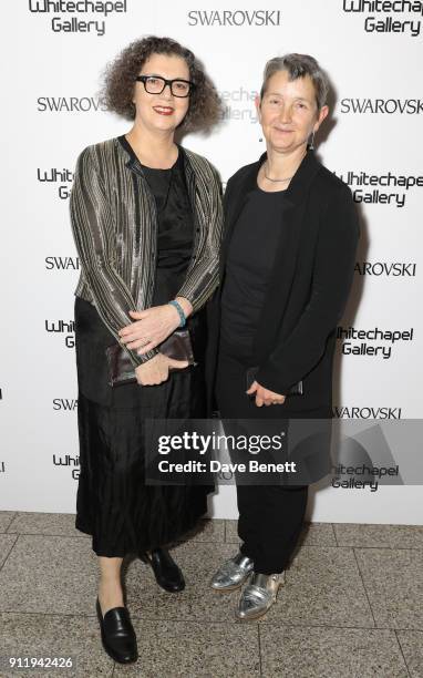 Mona Hatoum and Frances Morris attend a gala dinner to celebrate Mona Hatoum as Whitechapel Gallery Art Icon with Swarovski at Whitechapel Gallery on...