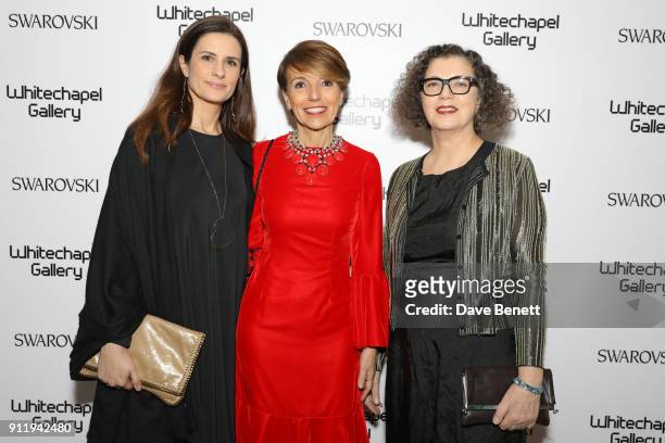 Livia Firth, Patrizia Sandretto Re Rebaudengo and Mona Hatoum attend a gala dinner to celebrate Mona Hatoum as Whitechapel Gallery Art Icon with...