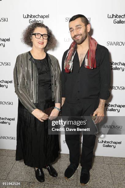 Mona Hatoum and Abbas Akhavan attend a gala dinner to celebrate Mona Hatoum as Whitechapel Gallery Art Icon with Swarovski at Whitechapel Gallery on...