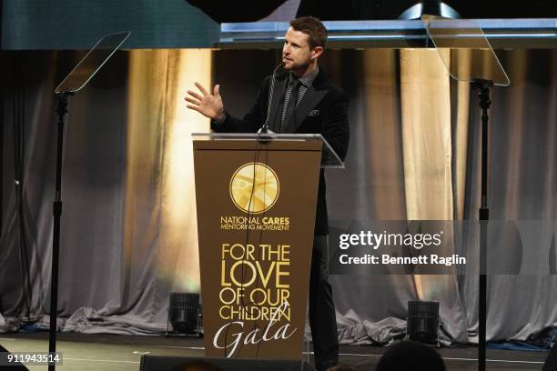 Harry Santa-Olalla leads an action onstage at the National CARES Mentoring Movement's third annual For The Love Of Our Children Gala on January 29,...