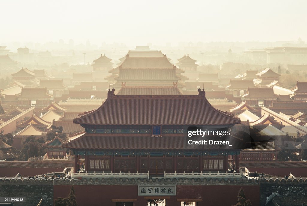 Forbidden City and Tienanmen - Aerial view on the North Gate
