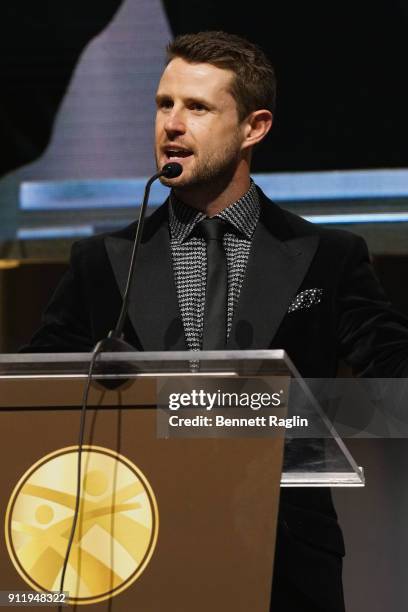 Auctioneer Harry Santa-Olalla speaks onstage at the National CARES Mentoring Movement's third annual For The Love Of Our Children Gala on January 29,...