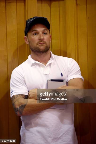 Former New Zealand Black Cap captain Brendon McCullum during the Karaka Yearling Sales at NZ Bloocstock in Karaka on January 30, 2018 in Auckland,...