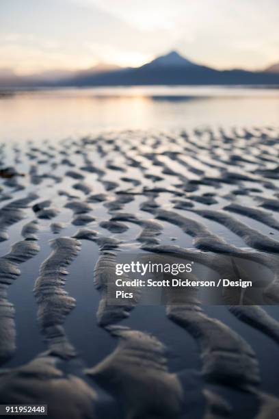 close-up of the ripples and tide pools on the shores of the tidal flats at sunset - kachemak bay stock pictures, royalty-free photos & images