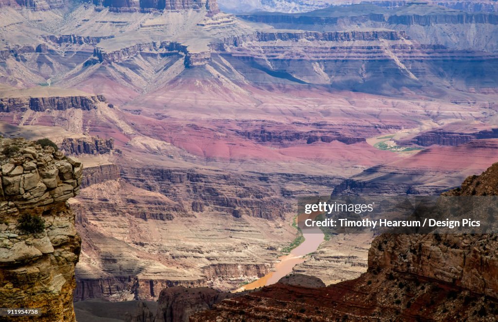 View Of The Colorado River And Geological Formations Of The Canyon From Navajo Point Overlook At Grand Canyon National Park, South Rim Near Cameron, Arizona In Mid-Summer