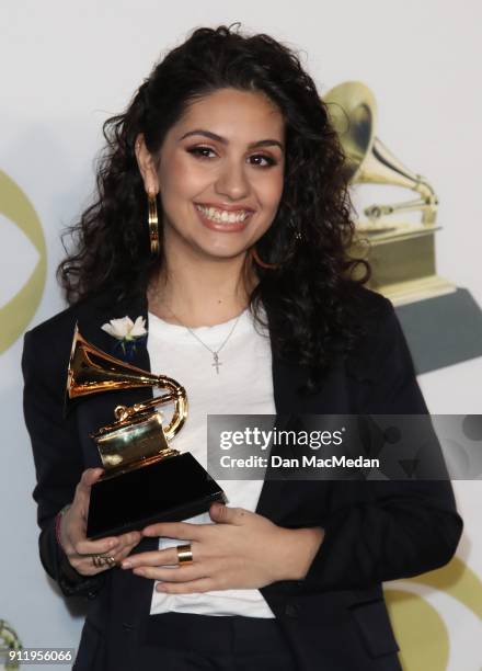 Recording artist Alessia Cara, winner of the Best New Artist award, poses in the press room at the 60th Annual GRAMMY Awards at Madison Square Garden...