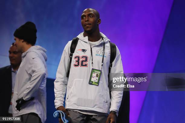 Devin McCourty of the New England Patriots looks on during SuperBowl LII Media Day at Xcel Energy Center on January 29, 2018 in St Paul, Minnesota....