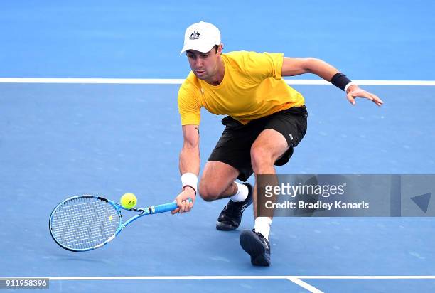 Jordan Thompson of Australia during a practice session ahead of the Davis Cup World Group First Round tie between Australia and Germany at Pat Rafter...