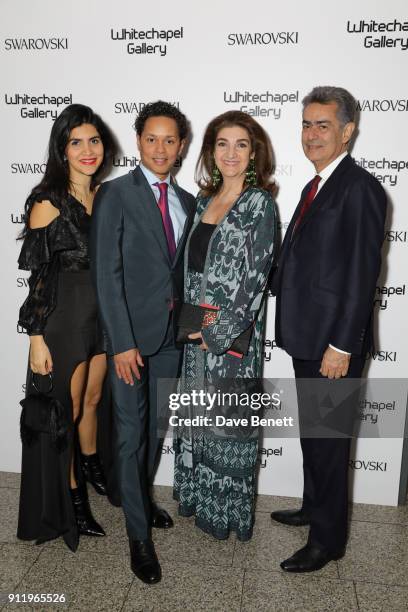 Guest, Aaron Cezar, Fatima Maleki and Eskander Maleki attend a gala dinner to celebrate Mona Hatoum as Whitechapel Gallery Art Icon with Swarovski at...