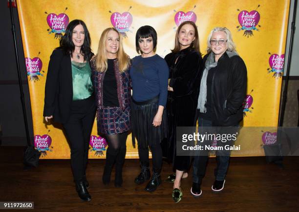 Kathy Valentine, Charlotte Caffey, Jane Wiedlin, Belinda Carlisle and Gina Schock of The Go-Go's attend a celebration of broadway's new musical 'Head...