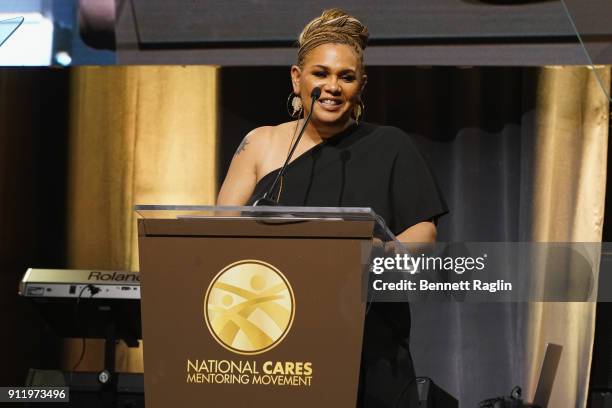 Asha Bandele speaks onstage at the National CARES Mentoring Movement's third annual For The Love Of Our Children Gala on January 29, 2018 in New York...