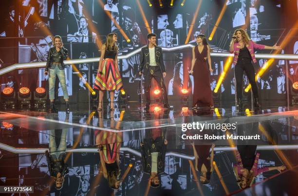 Ana Guerra, Amaia Romero, Alfred Garcia, Aitana Ocana and Miriam Rodriguez perform on stage for Operacion Triunfo Eurovision contest on January 29,...