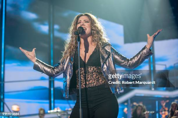 Miriam Rodriguez performs on stage for Operacion Triunfo Eurovision contest on January 29, 2018 in Barcelona, Spain.