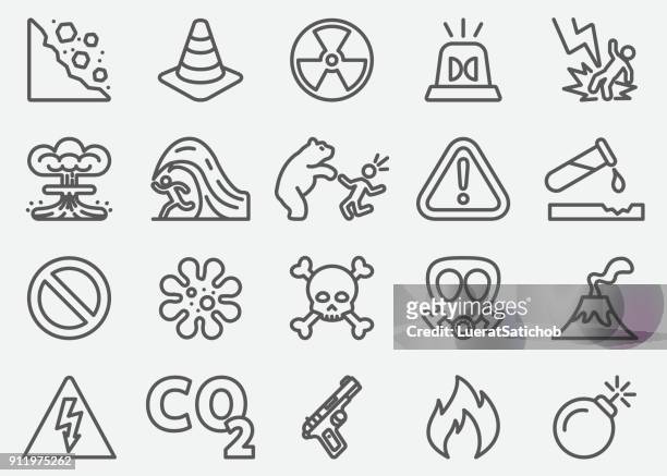 ilustraciones, imágenes clip art, dibujos animados e iconos de stock de iconos de la línea peligrosa - señal de advertencia