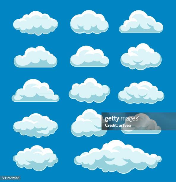 ilustrações de stock, clip art, desenhos animados e ícones de clouds set - céu claro