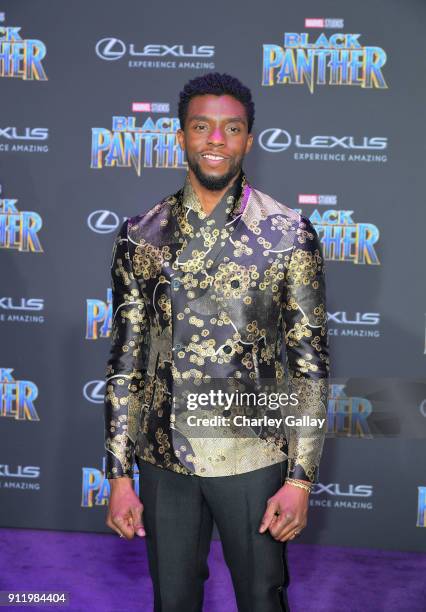 Chadwick Boseman arrives for the World Premiere of Marvel Studios Black Panther, presented by Lexus, at Dolby Theatre in Hollywood on January 29th.