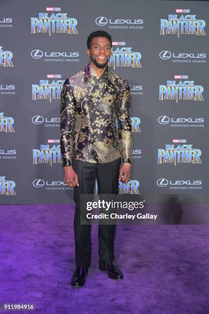 Chadwick Boseman arrives for the World Premiere of Marvel Studios Black Panther, presented by Lexus, at Dolby Theatre in Hollywood on January 29th.