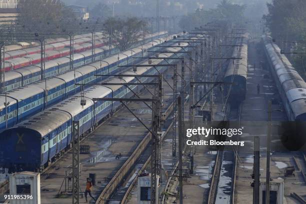 Trains sit at Lokmanya Tilak Terminus in the Kurla suburb of Mumbai, India, on Sunday, Jan. 28, 2018. Mumbai's suburban railway, the oldest in Asia,...