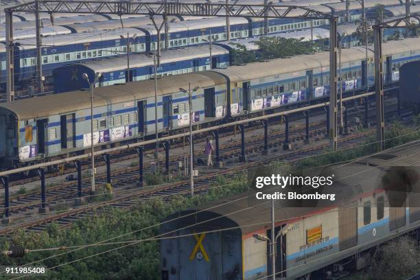 Trains sit at Lokmanya Tilak Terminus in the Kurla suburb of Mumbai, India, on Sunday, Jan. 28, 2018. Mumbai's suburban railway, the oldest in Asia,...