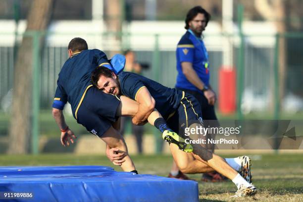 Ian McKinley of Italy during the rugby national team training session in view of the beginning of the Six Nations 2018 at Giulio Onesti Sport Center...