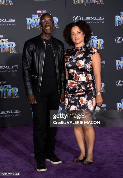 Actor Don Cheadle and actress Bridgid Coulter attend the world premiere of Marvel Studios Black Panther, on January 29 in Hollywood, California. /...