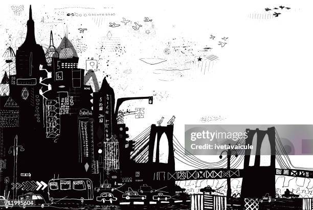 new york city-vektor-illustration - luftverschmutzung stock-grafiken, -clipart, -cartoons und -symbole