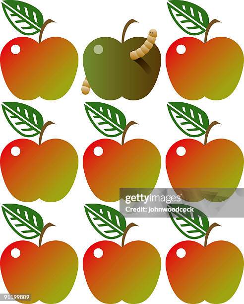 illustrazioni stock, clip art, cartoni animati e icone di tendenza di rotten apple - baco