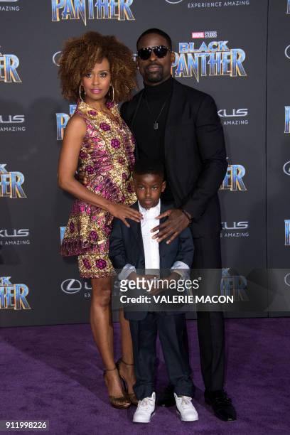 Actor Sterling K. Brown and family attend the world premiere of Marvel Studios Black Panther, on January 29 in Hollywood, California. / AFP PHOTO /...