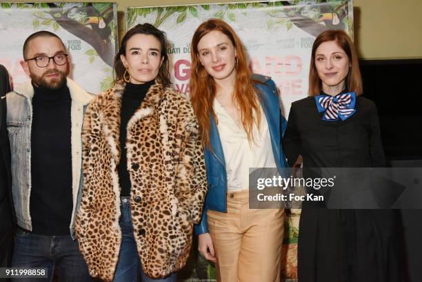 Guillaume Gouix, actresses Elodie Bouchez, Laetitia Dosch and Noemie Alazard attend the "Gaspard va au mariage" premiere at UGC Cine Cite des Halles...