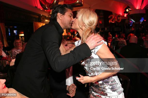 Marcus Schenkenberg greets his former girlfriend Pamela Anderson during the 20th Lambertz Monday Night 2018 at Alter Wartesaal on January 29, 2018 in...