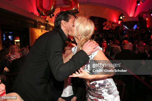 Marcus Schenkenberg greets his former girlfriend Pamela Anderson during the 20th Lambertz Monday Night 2018 at Alter Wartesaal on January 29, 2018 in...