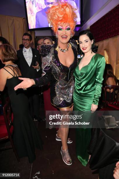 Olivia Jones and Dita von Teese during the 20th Lambertz Monday Night 2018 at Alter Wartesaal on January 29, 2018 in Cologne, Germany.