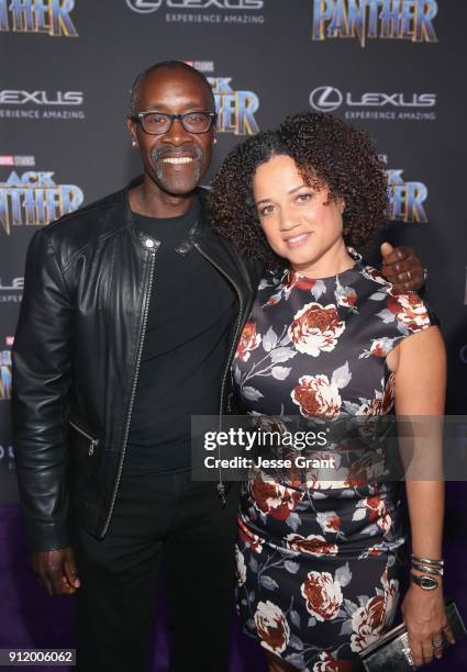 Actor Don Cheadle and Bridgid Coulter at the Los Angeles World Premiere of Marvel Studios' BLACK PANTHER at Dolby Theatre on January 29, 2018 in...