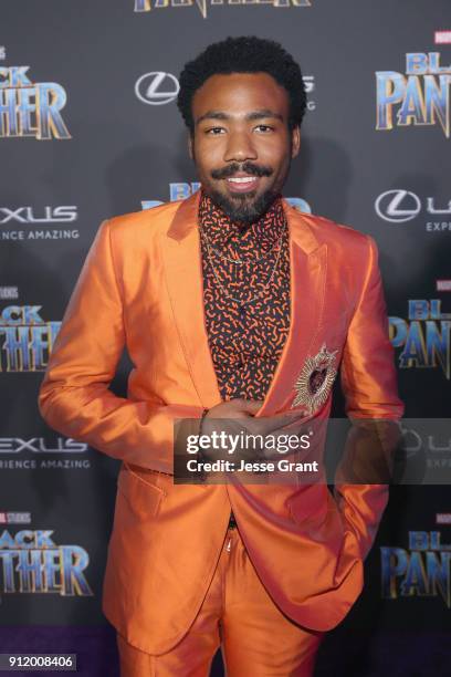 Actor/singer Donald Glover at the Los Angeles World Premiere of Marvel Studios' BLACK PANTHER at Dolby Theatre on January 29, 2018 in Hollywood,...