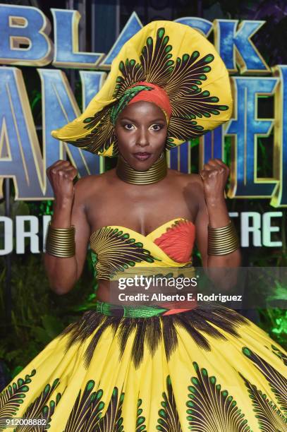 Actor Janeshia Adams-Ginyard at the Los Angeles World Premiere of Marvel Studios' BLACK PANTHER at Dolby Theatre on January 29, 2018 in Hollywood,...