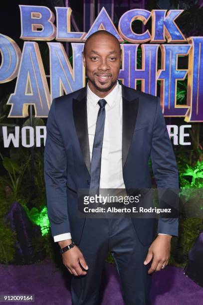 Actor Dorian Missick at the Los Angeles World Premiere of Marvel Studios' BLACK PANTHER at Dolby Theatre on January 29, 2018 in Hollywood, California.