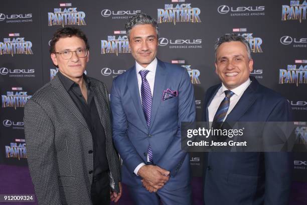 Directors Anthony Russo, Taika Waititi, and Joe Russo at the Los Angeles World Premiere of Marvel Studios' BLACK PANTHER at Dolby Theatre on January...