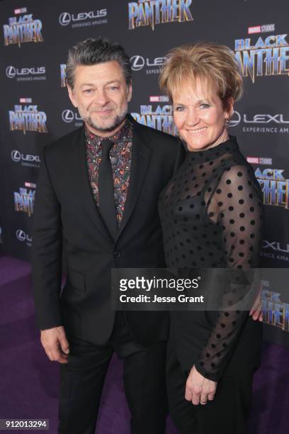 Actor Andy Serkis and Lorraine Ashbourne at the Los Angeles World Premiere of Marvel Studios' BLACK PANTHER at Dolby Theatre on January 29, 2018 in...