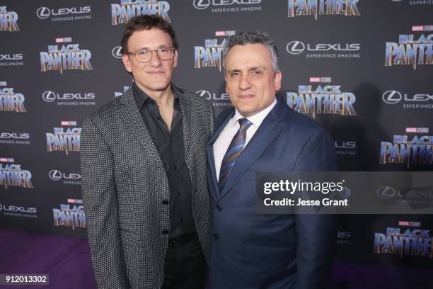 Directors Anthony Russo and Joe Russo at the Los Angeles World Premiere of Marvel Studios' BLACK PANTHER at Dolby Theatre on January 29, 2018 in...