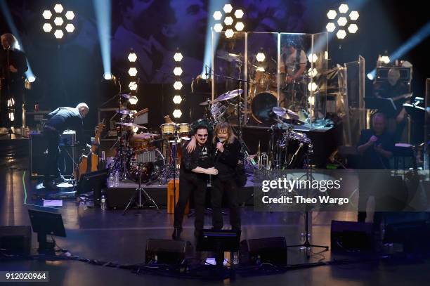 Musicians Bobby Kimball and Leslie Mandoki perform onstage during the ManDoki Soulmates "Wings Of Freedom" concert at The Beacon Theatre on January...