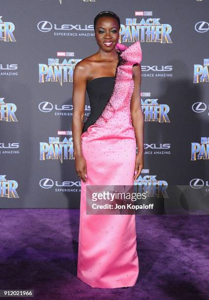 Danai Gurira attends the Los Angeles Premiere "Black Panther" at Dolby Theatre on January 29, 2018 in Hollywood, California.