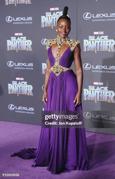 Lupita Nyong'o attends the Los Angeles Premiere "Black Panther" at Dolby Theatre on January 29, 2018 in Hollywood, California.