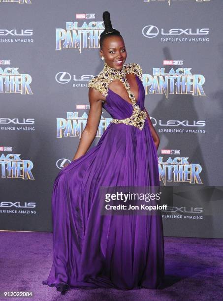Lupita Nyong'o attends the Los Angeles Premiere "Black Panther" at Dolby Theatre on January 29, 2018 in Hollywood, California.