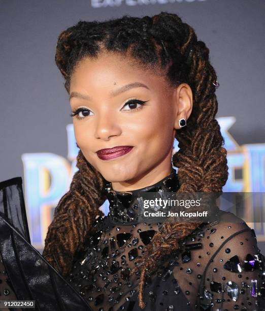 Halle Bailey attends the Los Angeles Premiere "Black Panther" at Dolby Theatre on January 29, 2018 in Hollywood, California.