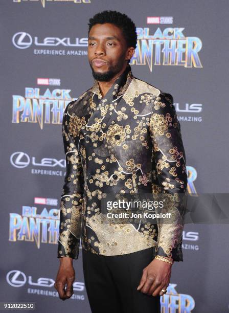Chadwick Boseman attends the Los Angeles Premiere "Black Panther" at Dolby Theatre on January 29, 2018 in Hollywood, California.