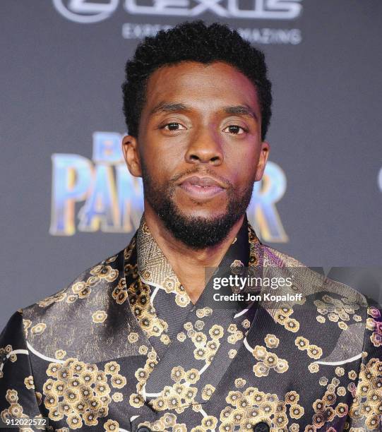 Chadwick Boseman attends the Los Angeles Premiere "Black Panther" at Dolby Theatre on January 29, 2018 in Hollywood, California.