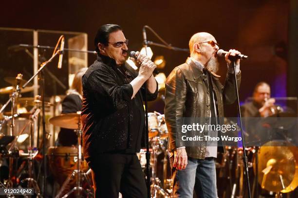 Vocalists Bobby Kimball and Chris Thompson perform onstage during the ManDoki Soulmates "Wings Of Freedom" concert at The Beacon Theatre on January...